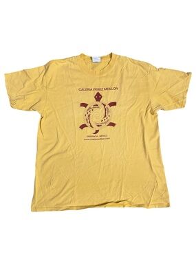 Vintage Yazbek Galeria Perez Meillon Turtle Graphic Tee XL Yellow